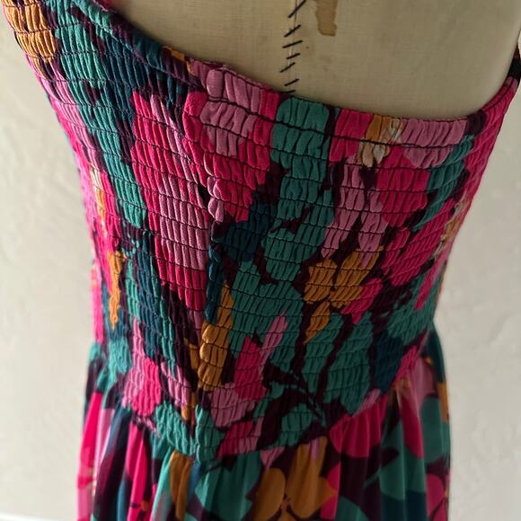 MELLODAY | Womens Colorful Midi Ruffled Tiered Smocked Bodice Dress Small Boho - Picture 9 of 15